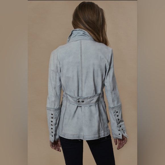 Jakett New York Meryl Waxed Suede Leather Jacket in Ice Blue, Size Small - Picture 2 of 13